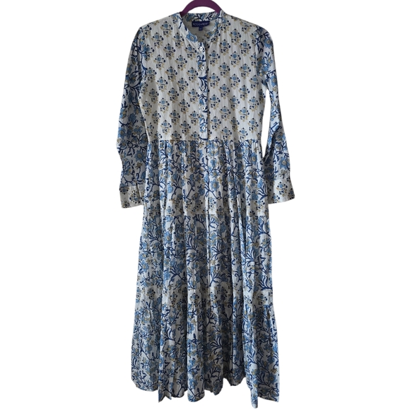 Tuckernuck Ro's Garden Diwali Maxi Dress Long Sleeve Blue Floral Size XS - Picture 2 of 7